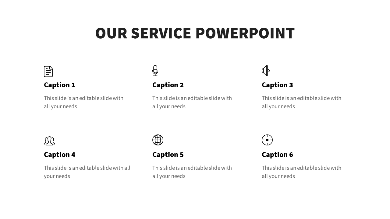 White And Black Our Service PowerPoint Template Presentation